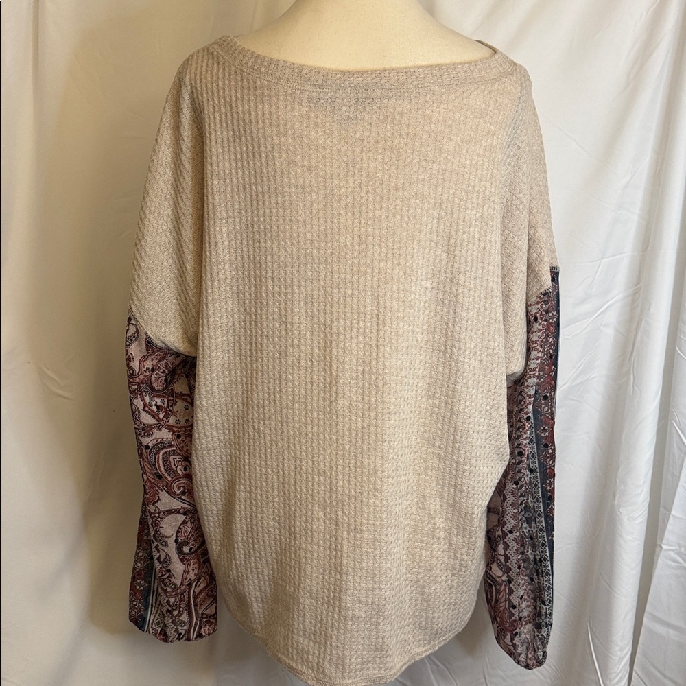 Gypsies & Moondust Boho Paisley Sleeve Waffle Knit Top Large Oversized - Picture 11 of 11